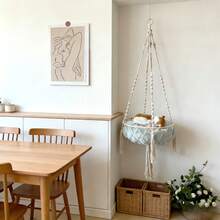 1 chiếc võng treo cho mèo bằng macrame, kiểu Bohemian, giường treo cho mèo, cây leo cho mèo kiểu công chúa, võng đu cho mèo làm thủ công bằng sợi dệt, phù hợp cho mọi mùa - Không bao gồm đệm. - Màu be - Xem 1