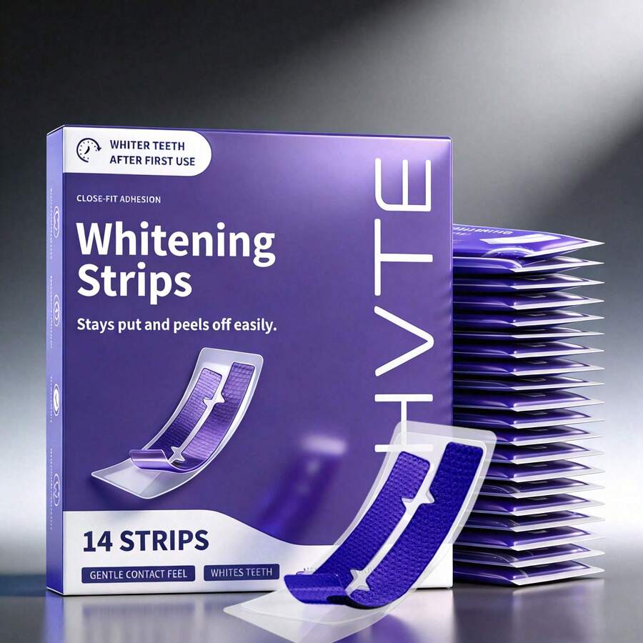 14pcs Teeth Whitening Strips, Suitable For Sensitive Gums, Whitens Teeth, Purple Whitening Strips, Removes Yellow Stains, Effectively Improves Tooth Shade, Brightens Smile - 打條 - 查看 1