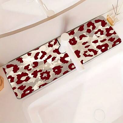 1pc Leopard Print Faucet Cover, Polyester, Quick Drying, Easy To Clean, Suitable For Kitchen And Bathroom, Easy Installation, Daily Decor, Gift, Bathroom Mat, Faucet Cover, Faucet Accessory