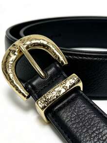女士纤细真皮腰带，配闪亮金色扣环，休闲朋克复古派对优雅街头风，适合搭配牛仔裤、连衣裙和女士服装，时尚腰带 - 黑色 - 查看 4