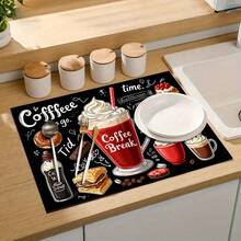1 pieza Tapete de secado de platos, Tapete para máquina de café, Diseño de patrón de café y postre, Tapete de drenaje multiusos para mesa de comedor y cafetería, Regalo para el hogar, Decoración de escritorio - XYLSD-223 - Ver 9