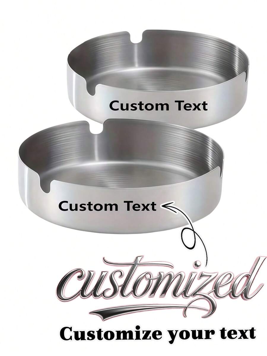 Customized Stainless Steel Ashtray, Can Be Engraved With Name, Phone Number, Company Name - Promotional Gift, Portable Silver Ashtray, Suitable For Bars, Graduation Ceremonies, Party Favors, Creative Gifts And Promotional Customization, Ideal Gift For Dad, Grandpa, Husband, Father, Boyfriend - Multicolor - View 1