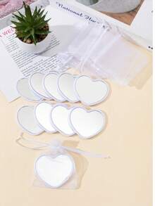 1pc/10pcs/30pcs Heart-Shaped Mirror Gift Bags. Cute Makeup Mirror Suitable For Student Dorms. Mirror Gift For Friends Or Girlfriends. Essential Travel Makeup Mirror. - Multicolor - View 9