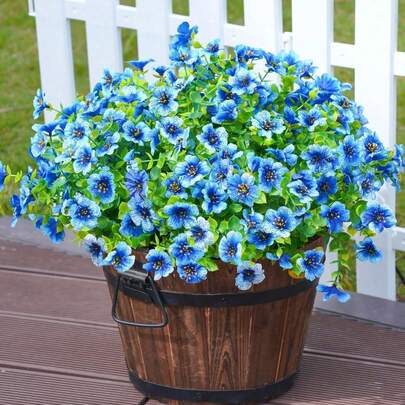 5pcs - Artificial Floral Plants, Outdoor Spring/Summer Decor, Fake Silk Colorful Daisies & Eucalyptus, UV-Resistant, Outdoor Home Patio Garden Entrance Decoration (Blue)