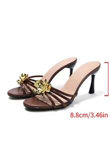 planare New Arrival Women's Fashionable Summer Elegant Retro Metal Flower Slip-On Round Toe Thin High Heel Brown Sandals, Suitable For Commuting, Dating, Party And Other Occasions - Brown - View 10
