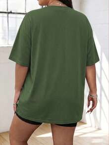 Speed mate Plus Size Women's Solid Color Round Neck Short Sleeve Casual Fitness Sports T-Shirt - Dark Green - View 4