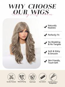Peruca Sintética Longa com Ondas de Água, Destaque Ombré Loiro Cinza Ash, Resistente ao Calor, Aspecto Natural, Macia e Fofa, Leve, Estilo Chique, Para Uso Diário, Encontros, Festa, Cosplay, Sessão de Fotos, Viagem, Férias, Melhor Presente para Ela - Destacar cinza - Visão 8
