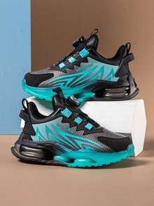 Zapatos deportivos de suela blanda y ligeros para niños, zapatos de running de piel de PU para todas las estaciones, zapatos casuales de estudiante con ajuste de moda, zapatos planos, zapatos de skate para niños grandes, zapatos de viaje adecuados para actividades interiores y exteriores - verde menta - Ver 2