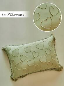 1pc Bohemian Style Green Cutout Heart Tufted Pillow Case With Tassels, Rustic Cute Polyester Decorative Throw Pillow Cover Suitable For All Seasons, Living Room Decor, Machine Washable, Without Filler - Green - View 2