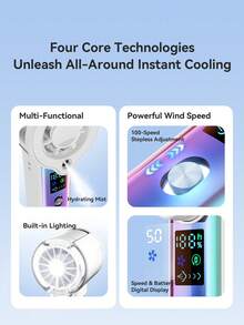 Portable Handheld Mist Cooling Fan, 30,000 RPM High-Speed Turbine Personal Fan With Adjustable Wind Speed, 3000mAh Rechargeable Mini Mist Fan With LED Display, Suitable For Travel, Outdoor, Makeup - Handheld - View 5