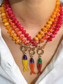 1 chiếc vòng cổ mặt dây chuyền hình cá nhiệt đới Dopamine nhiều màu sắc phong cách Bohemian, vòng cổ hạt cườm họa tiết đại dương mùa hè, phù hợp cho nữ giới đeo hàng ngày và đi nghỉ mát (màu hạt cườm ngẫu nhiên) - Nhiều màu - Xem 5