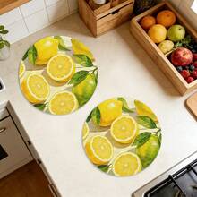 A Circular Placemat With Fresh Lemon And Green Leaves As Patterns, Suitable For Use In Spring, Summer, Autumn, And Winter. It Adopts A Multi-Color Pattern Design And Is Woven From 100% Polyester Fiber. The Size Is 15 * 15 Inches And Can Be Machine Washed With Polyester Placemats. - Multicolor - View 9