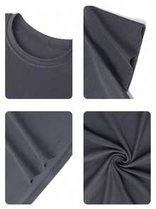Camiseta de manga corta con cuello redondo y estampado gráfico informal para niño, top de verano - Negro - Ver 10