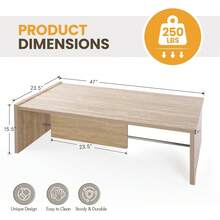Mesa de centro rectangular moderna de falso travertino, mesa de acento con marco minimalista y resistente para sala de estar, oficina o apartamento, color beige natural - Aspecto de mármol sintético - Ver 12
