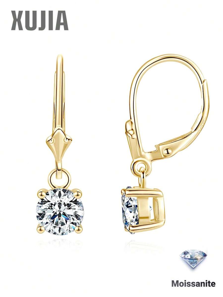 XUJIA 1 Pair Women's 925 Sterling Silver Round Single Diamond Earrings, 6.5mm*2pcs Moissanite Dangle Earrings, Elegant Pendant Earrings, Anniversary/Birthday Gift - EMO-678 - View 1