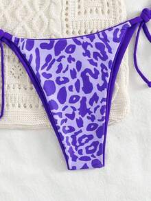 2pcs/Set Women Leopard Print Spaghetti Strap Tie Sexy Bikini Swimwear, Suitable For Beach Vacation Summer - Màu tím - Xem 7