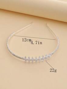 Silver Thin Headband With Rainbow Crystal Rhinestones, 7 Crystal Leaf-Like Pendants In The Middle, Elegant And Sparkling - Silver - View 4