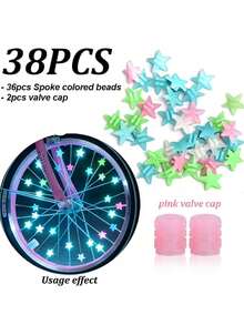 38pcs Glow-In-The-Dark Bicycle Spoke Beads & Valve Caps, Universal Bike Wheel Decorations, Suitable For Night Riding, Rim Decor, Cycling Enthusiast Holiday Gift - Multicolor - View 5