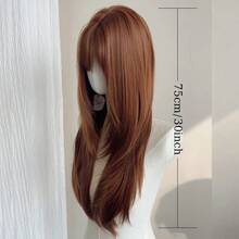 Synthetic Straight Women Wigs High-Layered Orange-Brown Wig With Hair Bangs 26inch Long Straight Wig Women Daily Party Wear - 27-30 - Xem 6