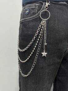1pc Multi-Layer Metal Chain Belt, Star And Bead Series Fashion Accessory, Suitable For Men, Stylish Waist Decor For Daily Wear And Parties - Silver - View 2