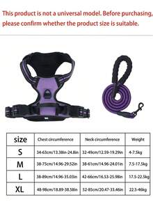 2pcs Reflective Dog Harness + 1.5m Leash Set, Breathable Pet Harness, Suitable For Small/Medium/Large Dogs And Cats. - Purple - View 14