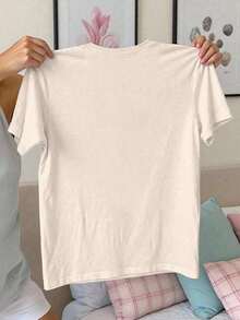 Sellos Retro, Helado de Concha Marina, Tabla de Surf.Camiseta casual estampada de talla grande. - Albaricoque - Ver 2