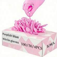 100/50/4pcs Disposable Pink Nitrile Gloves, Powder-Free, Latex-Free, Waterproof, Suitable For Household Cleaning, Hairdressing, Beauty Salon, Etc. Waterproof, Anti-Static, Latex-Free, Open-Finger Design (Bagged To Prevent Damage) - Pink - View 11