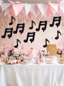 10pcs Black Music Note Foil Balloons Set, Single & Double Note Shaped Balloons Suitable For Birthday Party, Baby Shower, Disco Music Theme, Band Party, Celebration Decoration - Black - View 3