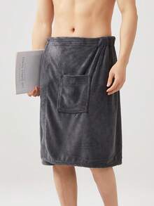 1pc Men's Short Gray Soft Absorbent Solid Color Minimalist Hooded Bath Towel Bathrobe Beach Towel - Dark Grey - View 6