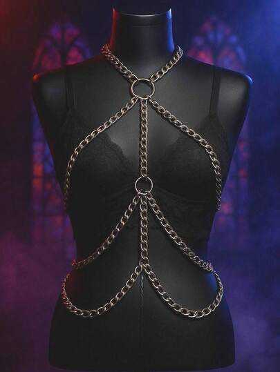 1pc Women's European And American Punk Style Sexy Metallic Body Chain Accessory With Tassels, Suitable For Carnival, Party, Or Themed Events To Create A Lively Atmosphere