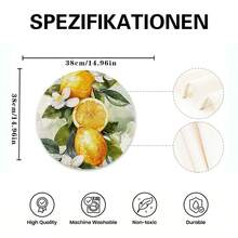 A Circular Featuring Fresh Lemon, Green Leaves, And Water Droplets, Suitable For Use In Spring, Summer, Autumn, And Winter. It Adopts A Multi-Color Pattern Design And Is Woven From 100% Polyester Fiber - Multicolor - View 3