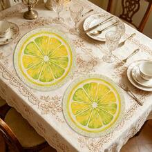 A Circular Placemat With Fresh Lemon Slices And Lace Patterns, Suitable For Use In Spring, Summer, Autumn, And Winter. It Adopts A Multi-Color Pattern Design And Is Woven From 100% Polyester Fiber. - Multicolor - View 5