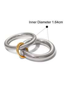 1pc Unique Design Double-Layer Stainless Steel Ring, Suitable For Women's Daily, Party And Casual Wear - Gold and Silver - View 4