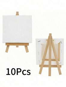 10/6 Set Mini Canvas And Easel Set, 4"X4" Blank Canvas With 3.1"X5.9" Wooden Desktop Easel, Suitable For Oil Painting, Student Art Class - Multicolor - View 7