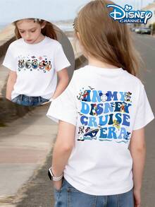 Disney In My Cruise Era Nautical Kids Summer Top, Perfect For Cute Girls. Teen Girl Gift,Comfortable And Breathable Children's Short-Sleeved T-Shirt. 180g Pure Cotton Children's Clothes,Suitable For Both Boys And Girls.Suitable For Daily Wear, Vacations, Outdoor Activities, And As A Children's Gift. - trắng - Xem 1
