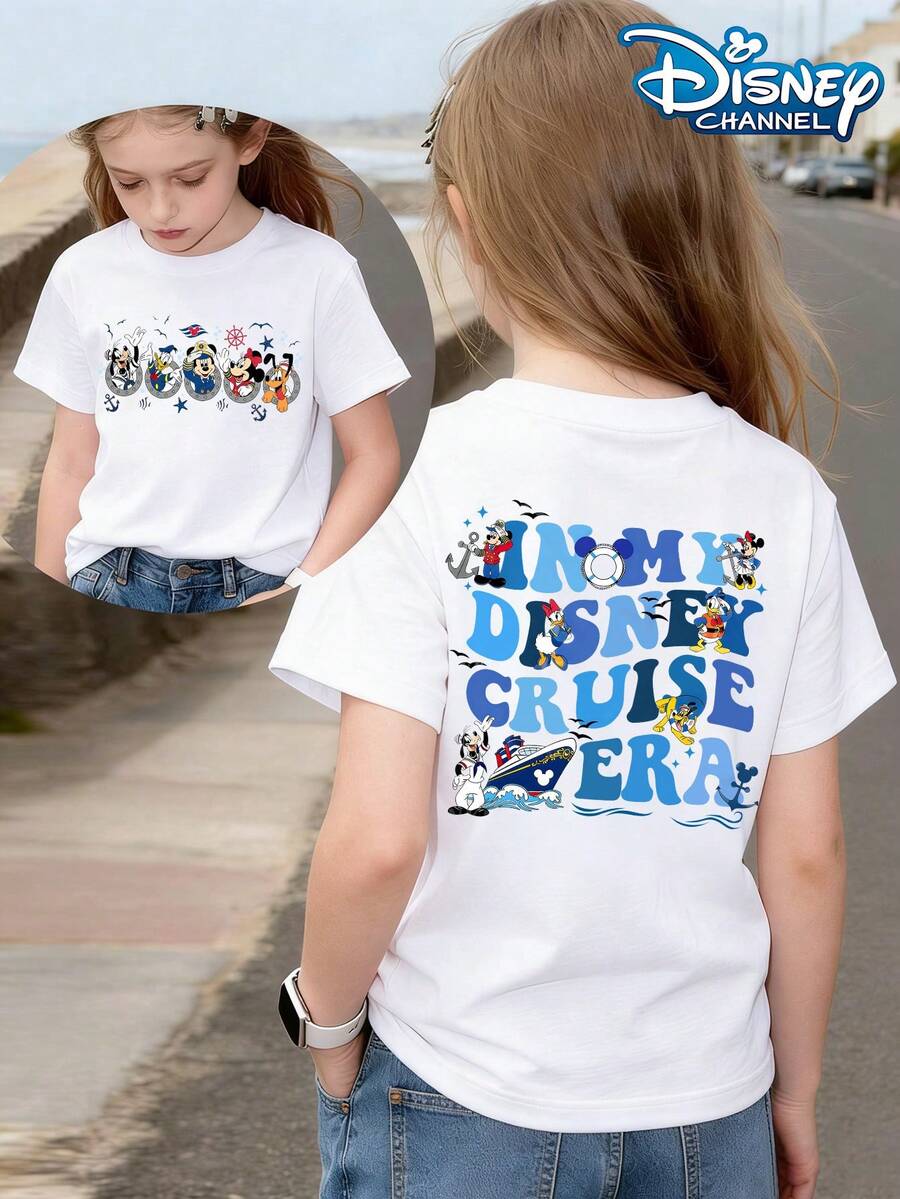 Disney In My Cruise Era Nautical Kids Summer Top, Perfect For Cute Girls. Teen Girl Gift,Comfortable And Breathable Children's Short-Sleeved T-Shirt. 180g Pure Cotton Children's Clothes,Suitable For Both Boys And Girls.Suitable For Daily Wear, Vacations, Outdoor Activities, And As A Children's Gift. - trắng - Xem 1