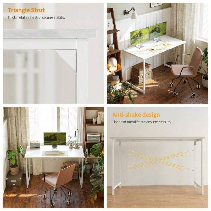 Computer Deskx 48x 75 Home Office Laptop Desk Study Writing Table, Modern Simple Style, White - 100 X 48 cm + White - View 1