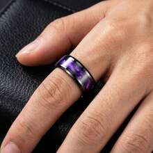 nkeybbon 1 pieza Anillo de moda personalizado en morado y negro, material de acero inoxidable de titanio, se puede grabar nombre y fecha, joyería - Negro - Ver 9