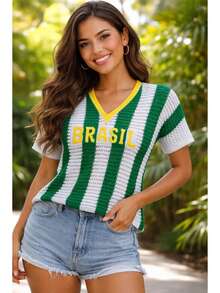 Brazil Jersey, Tricot, V-Neck, Premium Openwork Knit, Modern Look To Cheer On The 2026 World Cup In Style - 白色和綠色 - 查看 2