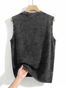Vintage Sublime Sun Logo Washed Distressed Sleeveless Tank Top, Oversized Streetwear Graphic Vest, Retro Band Print Casual Top For Men - 黑色 - 查看 4