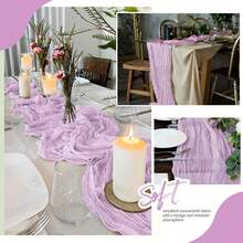 Camino de mesa de gasa de queso con lavanda, decoración de mesa de gasa de queso con estilo bohemio, adecuado para decoración de bodas, recepciones de bodas interiores/exteriores, bodas campestres, despedidas de soltera, San Valentín, fiestas de cumpleaños, ceremonias, cenas, meriendas, fiestas de soltera y otras ocasiones especiales - Lila Púrpura - Ver 3