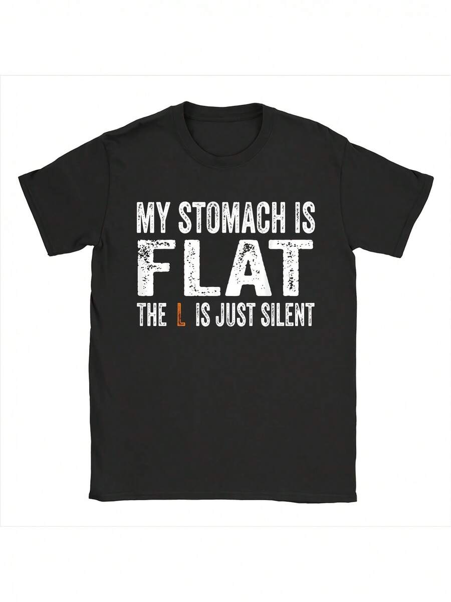 Unisex Funny Stomach Flat The Silent Meme Casual Top For Men Women - 黑色 - 查看 1