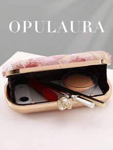 OpulAura 1pc Pink Sequin Embroidered Floral Elegant Clutch Bag, Suitable For Formal Occasions, Fashion Women's Clutch With Clasp Closure, Applicable For Women's Wedding/Gala, Banquet, Ball, Party And Other Events. Pattern Randomly Cut. - Pink - View 6