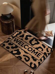 1pc Interesting Leopard Spot Animal Print "Welcome" Pattern Doormat, Yellow Minimalist Short Plush Quick-Drying Non-Slip Washable Entrance Mat, Spring Patio Decor, Home Decoration, Suitable For Kitchen, Bathroom, Dining Room, Hallway, Party, All Seasons, Patio Atmosphere Matching, Patio Supplies - 1PC - View 8