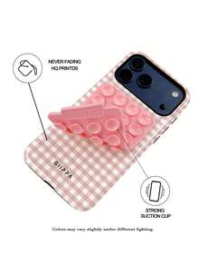 1 Stylish Phone Case, Does Not Include Lanyard Or Stand. White And Blue Plaid Elements,  Plaid Design, 2-In-1 Phone Case With Matte Finish, Spring/Easter Gift. - 粉紅色 2 - 查看 5