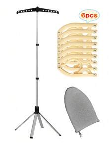 This Is A Multifunctional Garment Steamer And Ironing Rack Set, Comprising A Handheld Ironing Board With An Independent Support Stand, A Multi-Hole Windproof Drying Rack, A Portable Ironing Board, And Six Travel Hangers; Additionally, It Includes A Foldable Floor-Standing Garment Steamer. - B - View 17