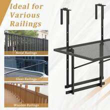 GOFLAME Space-Saving Balcony Railing Table, 5-Level Adjustable Hanging Iron Rack With Anti-Rust Coating & Spacious Desktop For Plants - Black - View 3