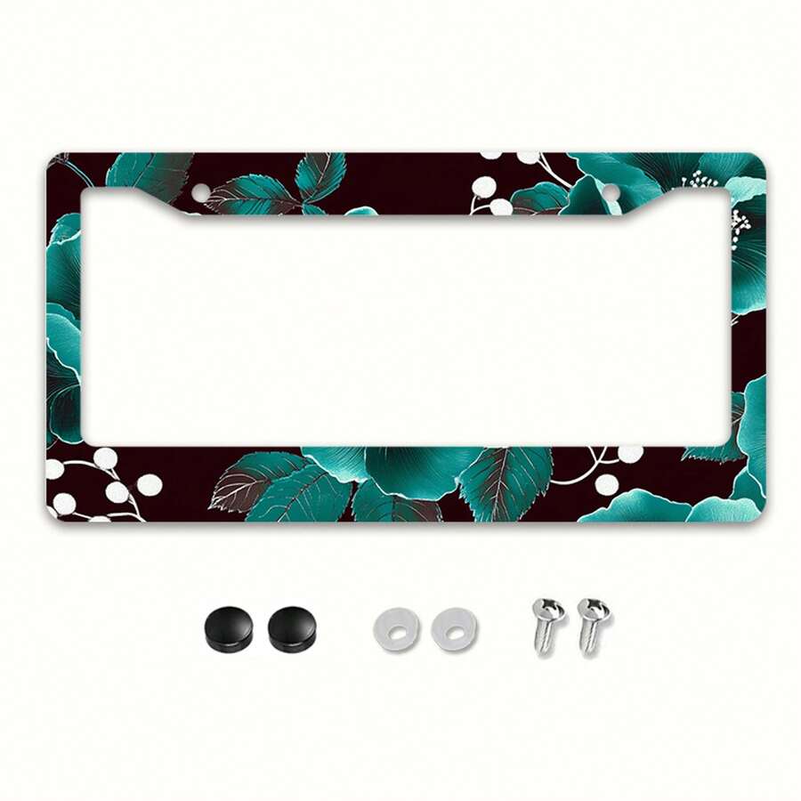 2pc Metal License Plate Frame | Large Floral Pattern Decoration, Ideal For North American And Most International Vehicles, Includes Installation Screws, Perfect For Valentine'S Day Car Accessories - A - View 1