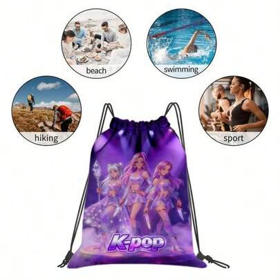 1pc A K-Pop Themed Graphic Drawstring Bag, Made From Durable Oxford Softshell Material, Easy To Carry, Featuring Useful Pockets, Ideal For Gym, Yoga, Travel, Football, And As Gifts, Soft Storage Bag