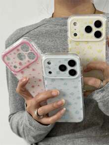 Cute Spring Blue Rose Flower Soft Phone Case Compatible With IPhone 17 Pro Max 17Pro 16 Pro Max 16Pro 15 Pro Max 15Pro 17 16 15 Romantic Lovely Floral Pattern Camera Lens Protect Anti-Drop Shell Stylish Bumper Cover - Baby Blue - View 4